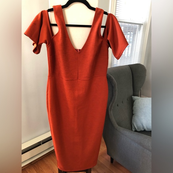 ASOS Cut-out MIDI Dress New Burnt Orange Size 10 - Picture 4 of 10